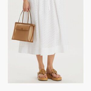 NEW TORY BURCH Miller Platform Wedge Flip Flop (Women) Sandal Ginger Shortbread